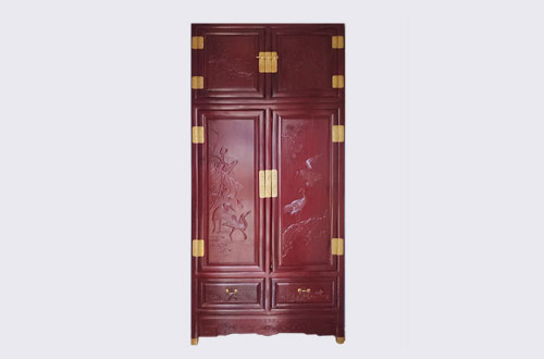 嘉善高端中式家居装修深红色纯实木衣柜